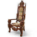 Share Throne Chairs, Pair, Gothic-Revival Style, Hardwood, Carved, Tapestry Upholster