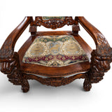 Share Throne Chairs, Pair, Gothic-Revival Style, Hardwood, Carved, Tapestry Upholster