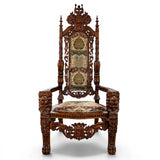 Share Throne Chairs, Pair, Gothic-Revival Style, Hardwood, Carved, Tapestry Upholster
