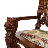 Share Throne Chairs, Pair, Gothic-Revival Style, Hardwood, Carved, Tapestry Upholster