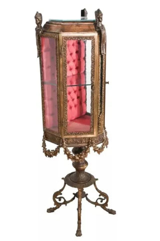 Vitrine, Display, French Rococo Brass, Bronze Mounts, On a Stand, Vintage, 1900! - Old Europe Antique Home Furnishings