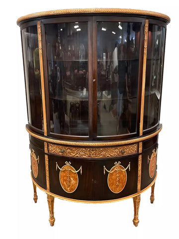 Vitrine, Demilune, Neo Classical Style, Poly-Chrome and Mahogany, Display, China!! - Old Europe Antique Home Furnishings