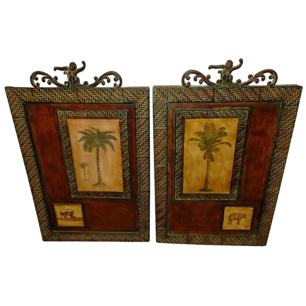 Wall Hanging, Decor, Pair, Painted, Embossed Metal Decorative Wall