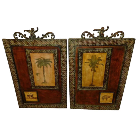 Wall Hanging, Decor, Pair, Painted, Embossed Metal Decorative Wall Decor!! - Old Europe Antique Home Furnishings