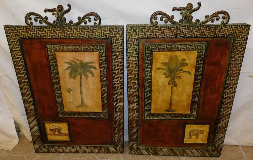 Wall Hanging, Decor, Pair, Painted, Embossed Metal Decorative Wall