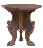 Table, Center, Italian Renaissance Revival, Carved Walnut, Tripod, 19th / 20th - Old Europe Antique Home Furnishings