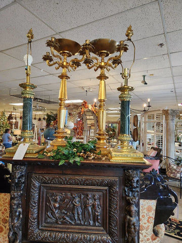 Candelabra, Continental, Gilt Metal, Four- Light, Candle Cup, Pair, Large!