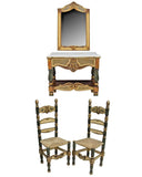 Antique Console Table, Mirror, 2 Side Chairs, Spanish, Marble-Top Gilt, 1800s!