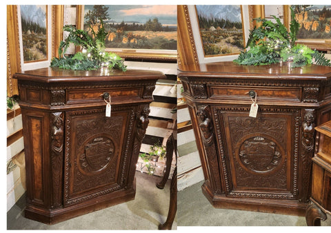 Antique Cabinets, Corner, Set of 2, Italian Renaissance Revival, Early 1900s!! - Old Europe Antique Home Furnishings