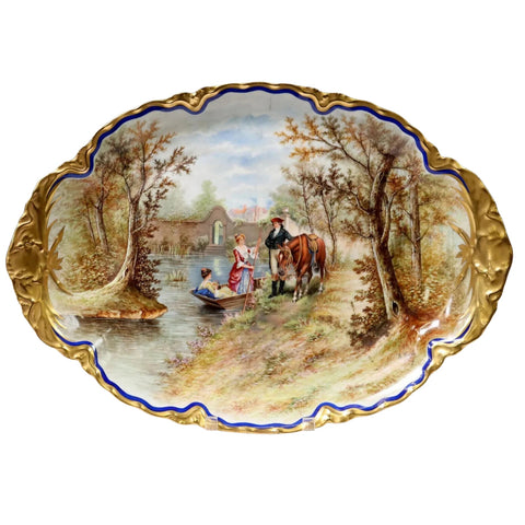 Platter, French Limoges, Porcelain, Oval, Serving, Hand Painted, Gilt, Vintage!! - Old Europe Antique Home Furnishings