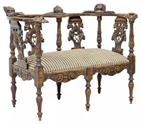 Salon Settee, Ornate French, Renaissance Revival, Figural, Carved, Upholstered! - Old Europe Antique Home Furnishings