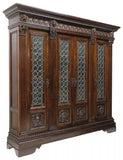 Antique Bookcase, Italian Renaissance Revival, Leaded Crown Glass, Early 1900s! - Old Europe Antique Home Furnishings
