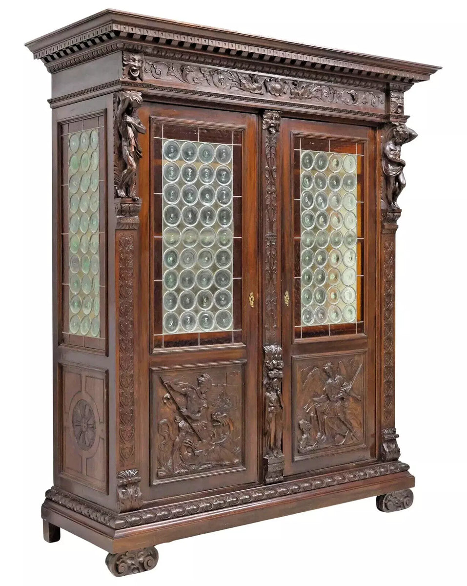 Antique Bookcase, Italian Renaissance Revival, Carved, Walnut, Early 1 ...