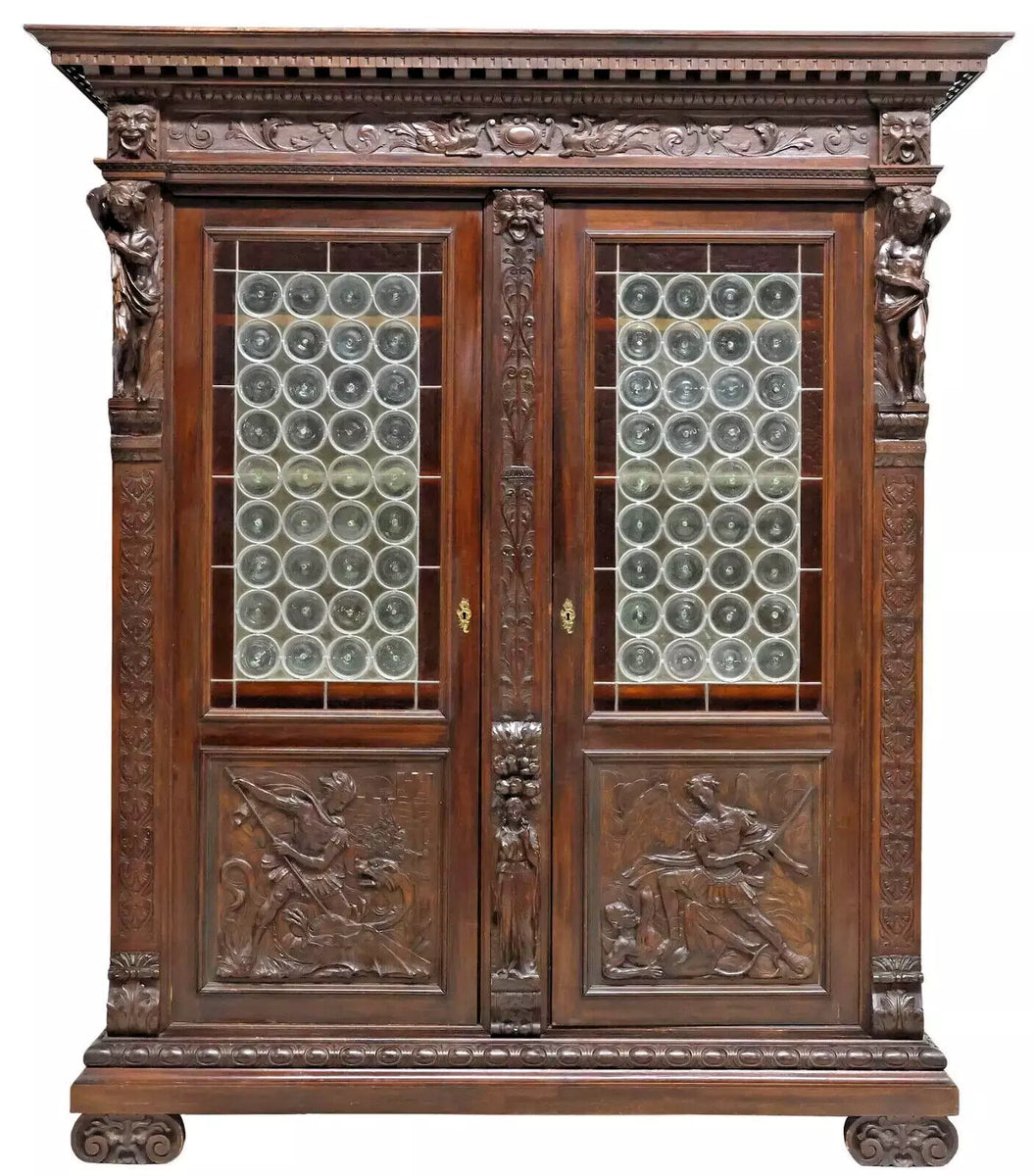 Italian Renaissance Bookcase Antique Bookcase, Italian Renaissance Revival, Carved, Walnut, Early 1 ...