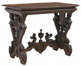 Antique Table Desk, Renaissance Revival, Carved, Walnut, Musician Motif, 1800s! - Old Europe Antique Home Furnishings