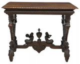Antique Table Desk, Renaissance Revival, Carved, Walnut, Musician Motif, 1800s! - Old Europe Antique Home Furnishings