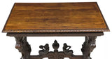 Antique Table Desk, Renaissance Revival, Carved, Walnut, Musician Motif, 1800s! - Old Europe Antique Home Furnishings