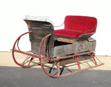 Antique Horse Drawn Sleigh, Buggy Seat, Authentic, Red-Painted, Red Vel., 1800s