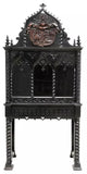Antique Secretary, Continental Gothic Revival, Black Painted, Armorial, Fall-Front, 1800s