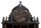 Antique Secretary, Continental Gothic Revival, Black Painted, Armorial, Fall-Front, 1800s