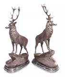 Sculptures, Bronze Stags, After Jules Moigniez, Patinated, French, Set of 2! - Old Europe Antique Home Furnishings