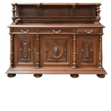Antique Sideboard, Cabinet, French Henri II Style Walnut, Masks, Spindle 1800's! - Old Europe Antique Home Furnishings