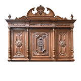 Antique Sideboard, Cabinet, French Henri II Style Walnut, Masks, Spindle 1800's! - Old Europe Antique Home Furnishings