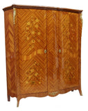 Armoire, French Louis XV Style Floral Inlaid Marquetry, Gilt, Shelves, Drawers!! - Old Europe Antique Home Furnishings