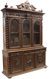 Antique Bookcase, Monumental, French Henri II Style Carved Oak Stepback, 1800's! - Old Europe Antique Home Furnishings
