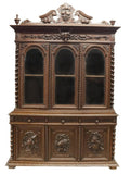 Antique Bookcase, Monumental, French Henri II Style Carved Oak Stepback, 1800's! - Old Europe Antique Home Furnishings