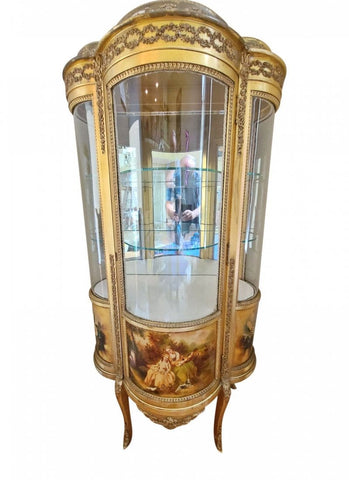 Vitrine, Vernis Martin Style Curio, Glass Door, Two Glass Shelves, Gorgeous! - Old Europe Antique Home Furnishings