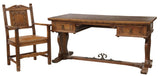 Antique Desk and ArmChair, French Provincial Carved Oak, Parquetry Top - Old Europe Antique Home Furnishings