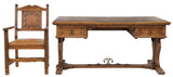 Antique Desk and ArmChair, French Provincial Carved Oak, Parquetry Top - Old Europe Antique Home Furnishings