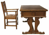 Antique Desk and ArmChair, French Provincial Carved Oak, Parquetry Top - Old Europe Antique Home Furnishings