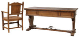 Antique Desk and ArmChair, French Provincial Carved Oak, Parquetry Top - Old Europe Antique Home Furnishings
