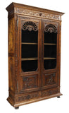 Antique Bookcase, Cabinet, French Breton Carved Oak, 19th / 20th C. - Old Europe Antique Home Furnishings