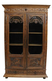 Antique Bookcase, Cabinet, French Breton Carved Oak, 19th / 20th C. - Old Europe Antique Home Furnishings