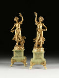 Antique Clock Art Nouveau Gilt Metal and Onxy, Three-Piece Set Garniture, 1800's, Gorgeous! - Old Europe Antique Home Furnishings