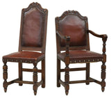 Antique Chairs, Dining, Highback, (7) Seven French Oak & Leather, Early 1900's!! - Old Europe Antique Home Furnishings