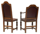 Antique Chairs, Dining, Highback, (7) Seven French Oak & Leather, Early 1900's!! - Old Europe Antique Home Furnishings