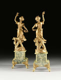 Antique Clock Art Nouveau Gilt Metal and Onxy, Three-Piece Set Garniture, 1800's, Gorgeous! - Old Europe Antique Home Furnishings
