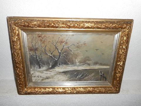 Belgian Winter Landscape Antique Painting 19th Century ( 1800s ) - Old Europe Antique Home Furnishings