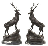 Sculptures, Bronze, (2) After Jules Moigniez Patinated Stags, Signed, on Marble! - Old Europe Antique Home Furnishings
