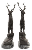 Sculptures, Bronze, (2) After Jules Moigniez Patinated Stags, Signed, on Marble! - Old Europe Antique Home Furnishings