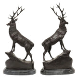 Sculptures, Bronze, (2) After Jules Moigniez Patinated Stags, Signed, on Marble! - Old Europe Antique Home Furnishings