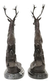 Sculptures, Bronze, (2) After Jules Moigniez Patinated Stags, Signed, on Marble! - Old Europe Antique Home Furnishings