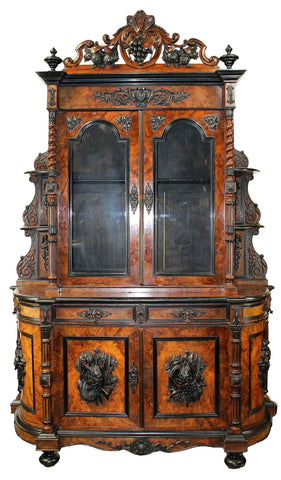 French Napoleon III hunt buffet in carved walnut with ebonized trim, 19th c - Old Europe Antique Home Furnishings