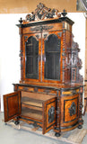 French Napoleon III hunt buffet in carved walnut with ebonized trim, 19th c - Old Europe Antique Home Furnishings