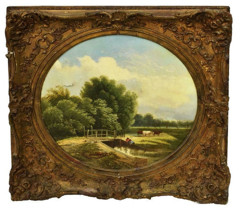 Antique Painting, Landscape, Framed Pastoral, Faintly Signed, Gorgeous!! - Old Europe Antique Home Furnishings