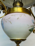 Lamp, Hanging, Victorian Oil Fixture, Bradley and Hubbard, Floral Decorated!! - Old Europe Antique Home Furnishings